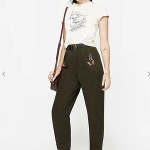 Embroidered Disturbia Olive Green Pants